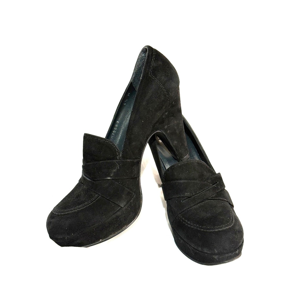 Stuart Weitzman Thea Black Suede Platform Loafer Pumps Made in Spain 6.5 M